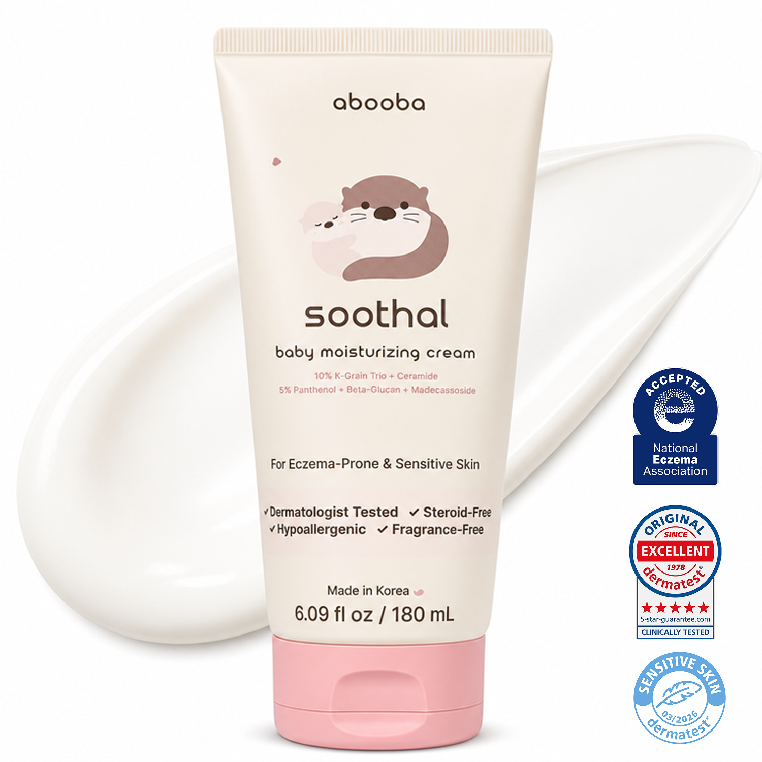 abooba SOOTHAL Baby Moisturizing Cream — NEA Seal of Acceptance, Dermatest 5-Star certified